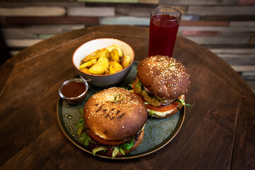 delicious mouth-watering vegan burger with cutlet