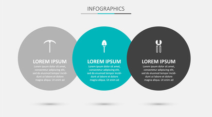 Set Shovel, Pickaxe and Gardening scissors. Business infographic template. Vector