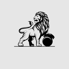 lion logo vector art design on grey background - obrazy, fototapety, plakaty