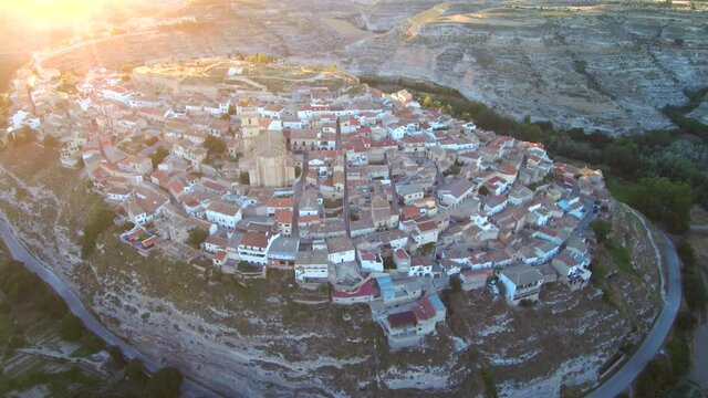An aerial view of Jorquera village in the province of Albacete, Castile-La Mancha, Spain
