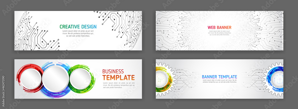 Wall mural abstract web design banner. modern graphic template for websites. high tech futuristic technology ba