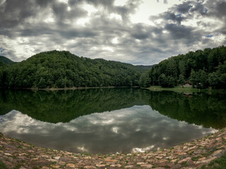 View of Lake Hodrusske in the village Hodrusa-Hamre in Slovakia