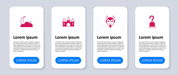 Set Pirate hook, Devil head, Castle and Moon and stars. Business infographic template. Vector