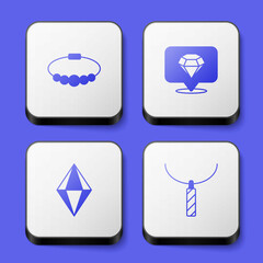 Set Bracelet jewelry, Diamond, Gem stone and Pendant necklace icon. White square button. Vector