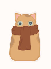 cute autumn doodle cat with glasses and scarf