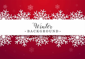 Christmas banner. Background winter design template with white snowflakes and red background. Xmas and New year design template for poster, greeting card, banner, website. Winter holiday background