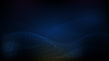 abstract futuristic blue background wireframe landscape, Polygonal mountains, data flow map system technology style