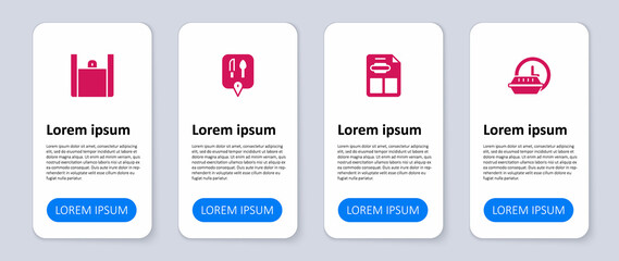 Set Round the clock delivery, Restaurant cafe menu, Cafe and restaurant location and Online ordering food. Business infographic template. Vector