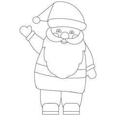 Coloring book. Santa Claus greets and waves.   Vector illustration with a closed contour isolated on a white background.