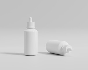 Realistic white plastic bottle, madicine glass bottle