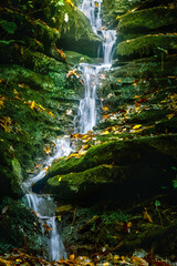 Trickling water flowing down a rocky face
