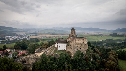 Fototapeta na wymiar Aerial view of the castle in Stara Lubovna, Slovakia
