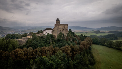 Aerial view of the castle in Stara Lubovna, Slovakia