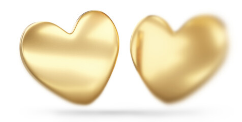 two big hearts out of gold 3d-illustration