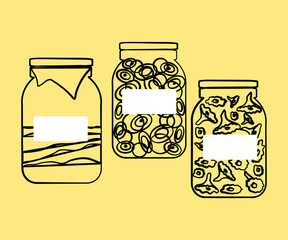 Various pickles on an isolated background. Sketch. Vector illustration.