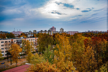 Naklejka premium panorama of the town in autumn
