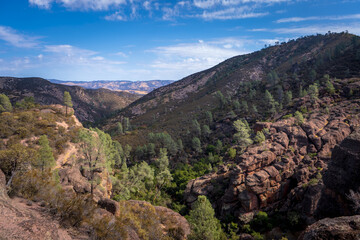 Pinnacles National Park, summer hike, beautiful rocks and landscape views of the valley