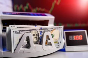 Cash electronic banking counter. Machine for counting money. Money and economics concept. Horizontal view