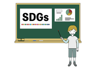 黒板でSDGsの説明をする子供のイラスト