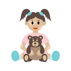 Fototapeta na wymiar happy little girl with vitiligo, kid sitting and holding a toy