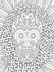 Sugar skull. A4 printable coloring book page.
