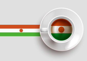 Niger flag with a tasty coffee cup on top view and a gradient background. Hot beverage with Niger flag, vector illustration.