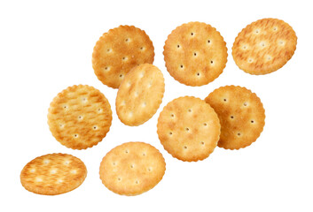 Crackers falling on a white background, cut out. Isolated