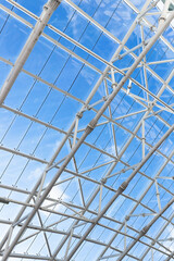 Structure of roof with metal frame and glass