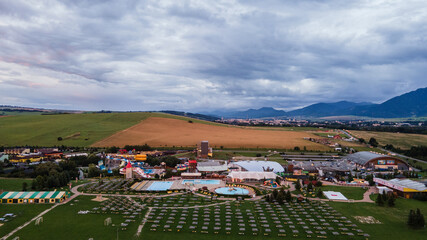 Aerial view of the Tatralandia swimming pool in the town of Liptovsky Mikulas in Slovakia