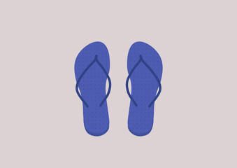 A pair of flip flops, summer open footwear made of rubber