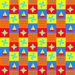 sailor themed seamless pattern with bright colors