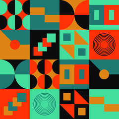 simple funky colorful geometric pattern design. fun seamless illustration for backgrounds and wallpaper. flat shapes composition pattern.