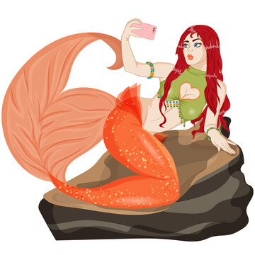The mermaid is photographed. Vector art