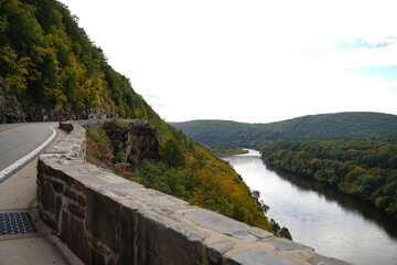 View of upper Delaware Scenic Byway with autumn colors
