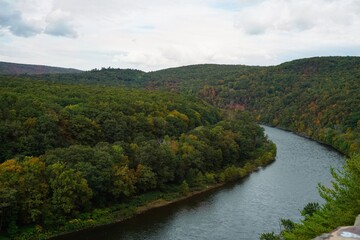 View of upper Delaware Scenic Byway with autumn colors