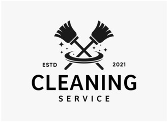 black and white cleaning service logo - obrazy, fototapety, plakaty