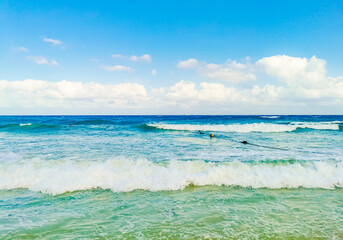 Tropical mexican beach clear turquoise water Playa del Carmen Mexico.