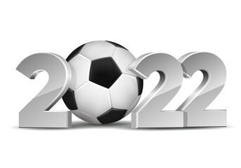 New Year numbers 2022 with soccer ball isolated on white background.