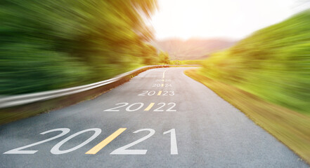 Number of 2021 to 2025 on empty asphalt road