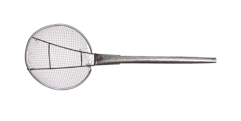 kitchen colander with iron mesh isolated on white background