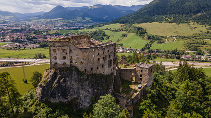 Fototapeta na wymiar Aerial view of Likava castle in Likavka village in Slovakia