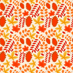 Hand drawn autumn leaves background. Vector.
