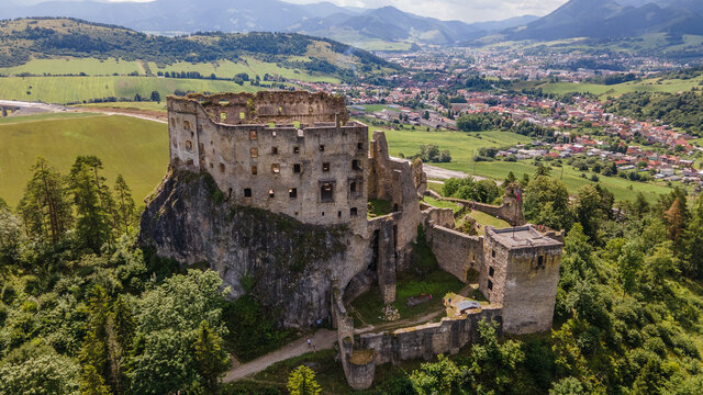 Aerial view of Likava castle in Likavka village in Slovakia