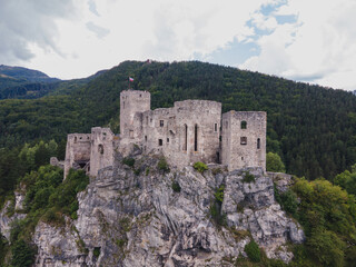 Fototapeta na wymiar Aerial view of the castle in the village of Strecno in Slovakia