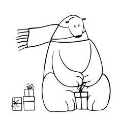 cute polar bear opening presents, vector clipart, funny animal illustration good for card and print design
