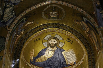 Christ the savior rapresentation inside byzantine Cappella Palatina, Palermo, Sicily, Italy