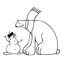cute polar bear and angry fish, vector clipart, funny animal illustration good for card and print design