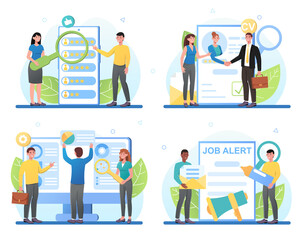 Human resources in company. Set of pictures used by employees to check documents. Office work. Idea of recruitment and job management. Cartoon flat vector illlustration isolated on white background