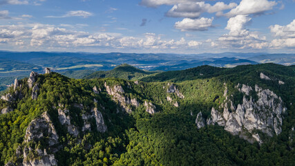 Fototapeta na wymiar Aerial view of the Sulov rocks nature reserve in the village of Sulov in Slovakia