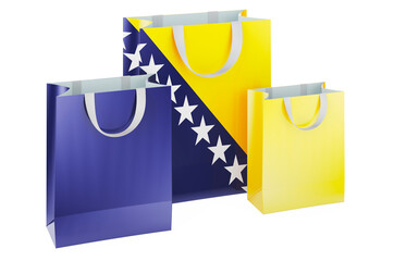 Shopping bags with Bosnian flag. Shopping in Bosnia and Herzegovina, concept. 3D rendering